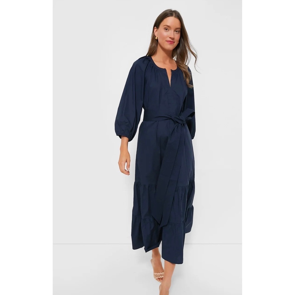 Tuckernuck Lyles Maxi Dress Women Size Medium Navy Cotton Belted